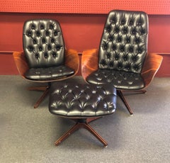 Iconic Mr. and Mrs. Chairs with Ottoman by George Mulhauser for Plycraft
