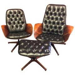 Iconic Mr. and Mrs. Chairs with Ottoman by George Mulhauser for Plycraft