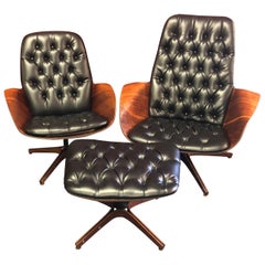 Vintage Iconic Mr. and Mrs. Chairs with Ottoman by George Mulhauser for Plycraft