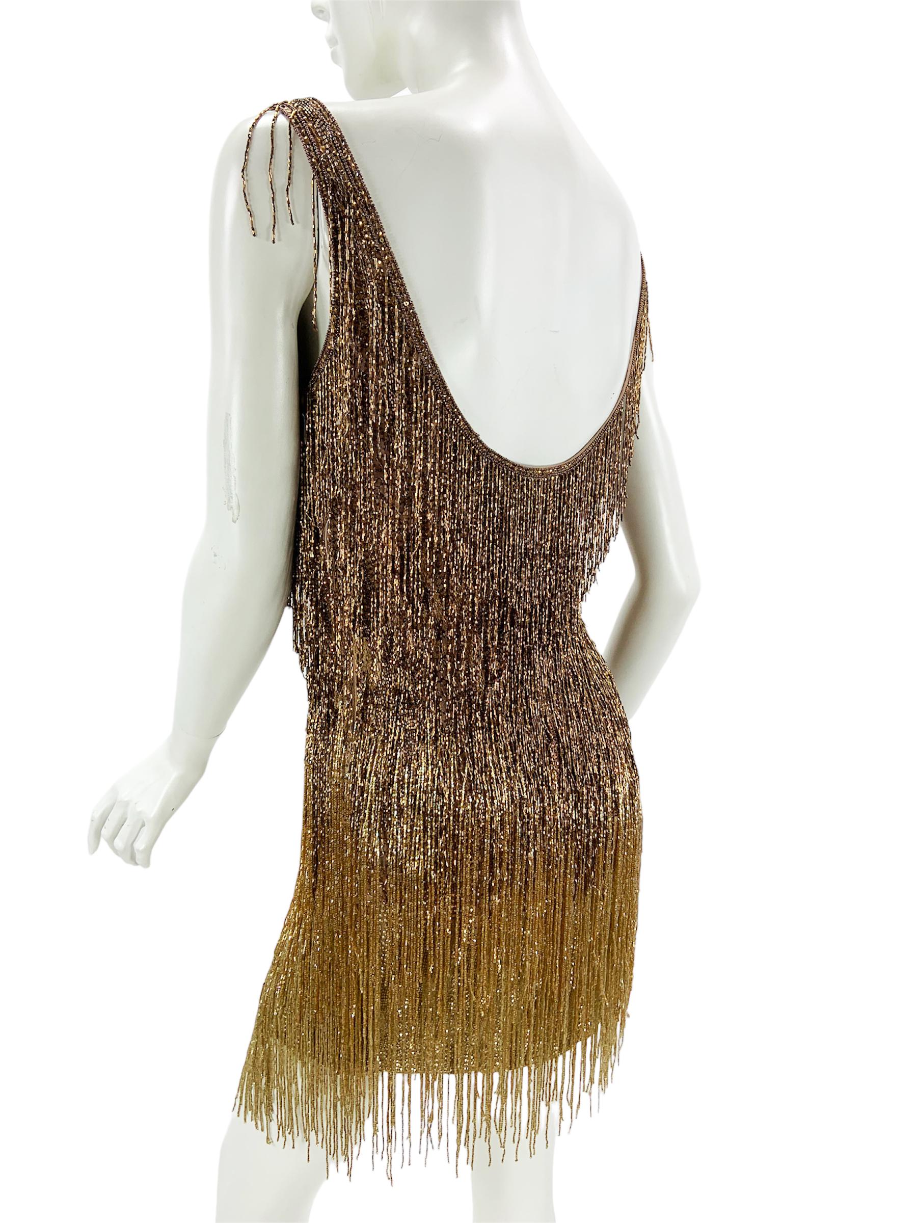 Iconic MUSEUM Roberto Cavalli Fringe Beaded Dress as seen on TAYLOR SWIFT It. 40 4