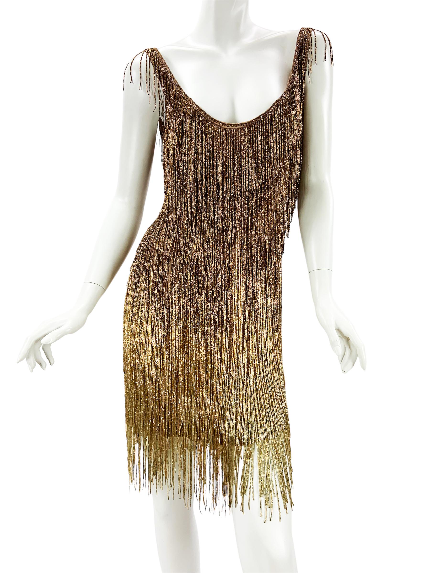 Iconic MUSEUM Roberto Cavalli Fringe Beaded Dress as seen on TAYLOR SWIFT It. 40 1