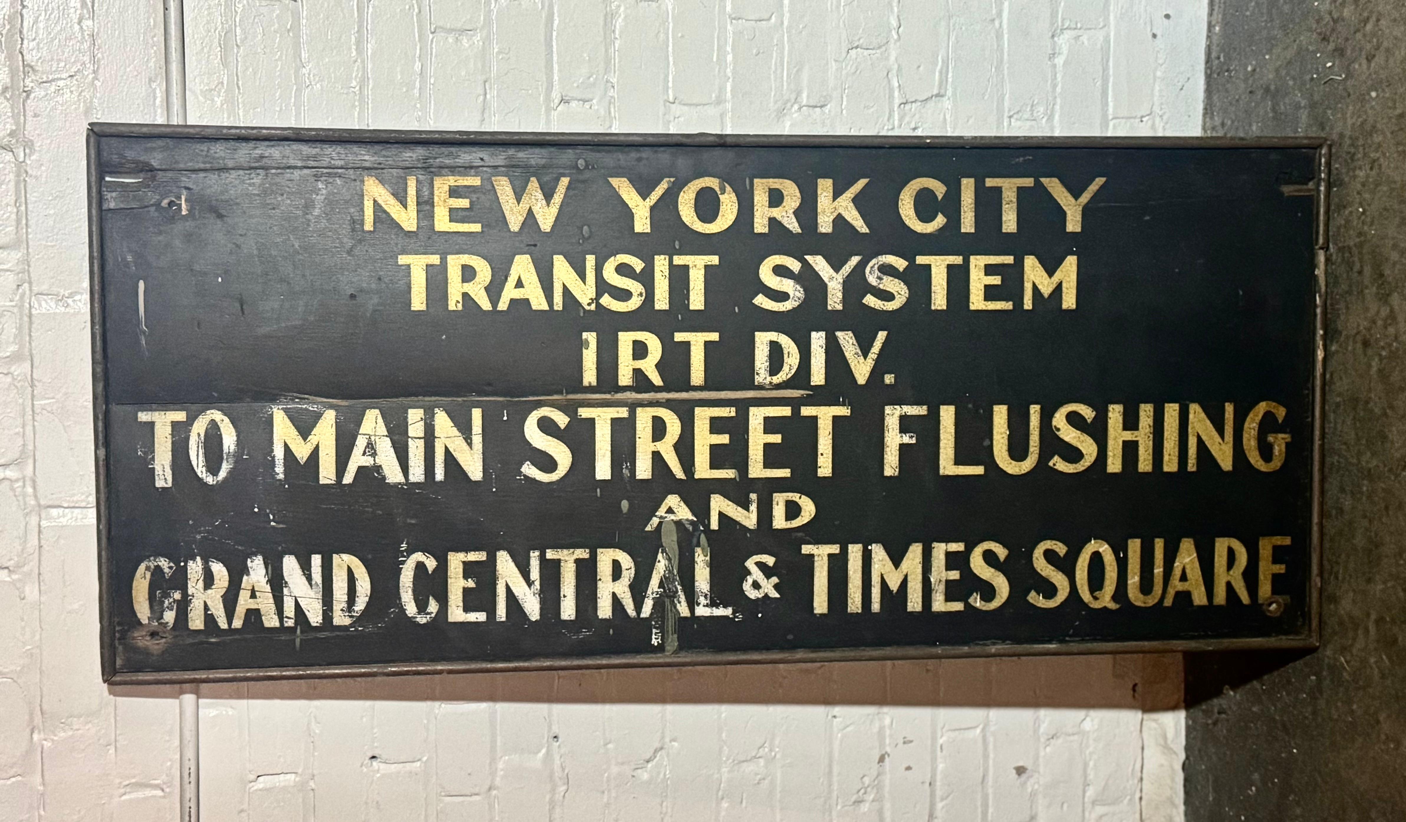 Extremely RARE!!!! Iconic New York City Transit System Hand Painted Sign .. Subway / Train..   Difficult to determine age ? Turn of the century,, 1910-1920,, Early gold reflective paint,, Retains original wood frame,, honest age.. appropriate wear