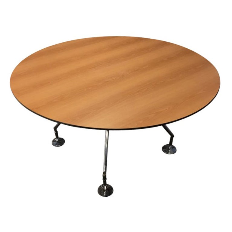 Iconic Nomos Table with a Circular Walnut Top by Norman Foster, Italy 1986