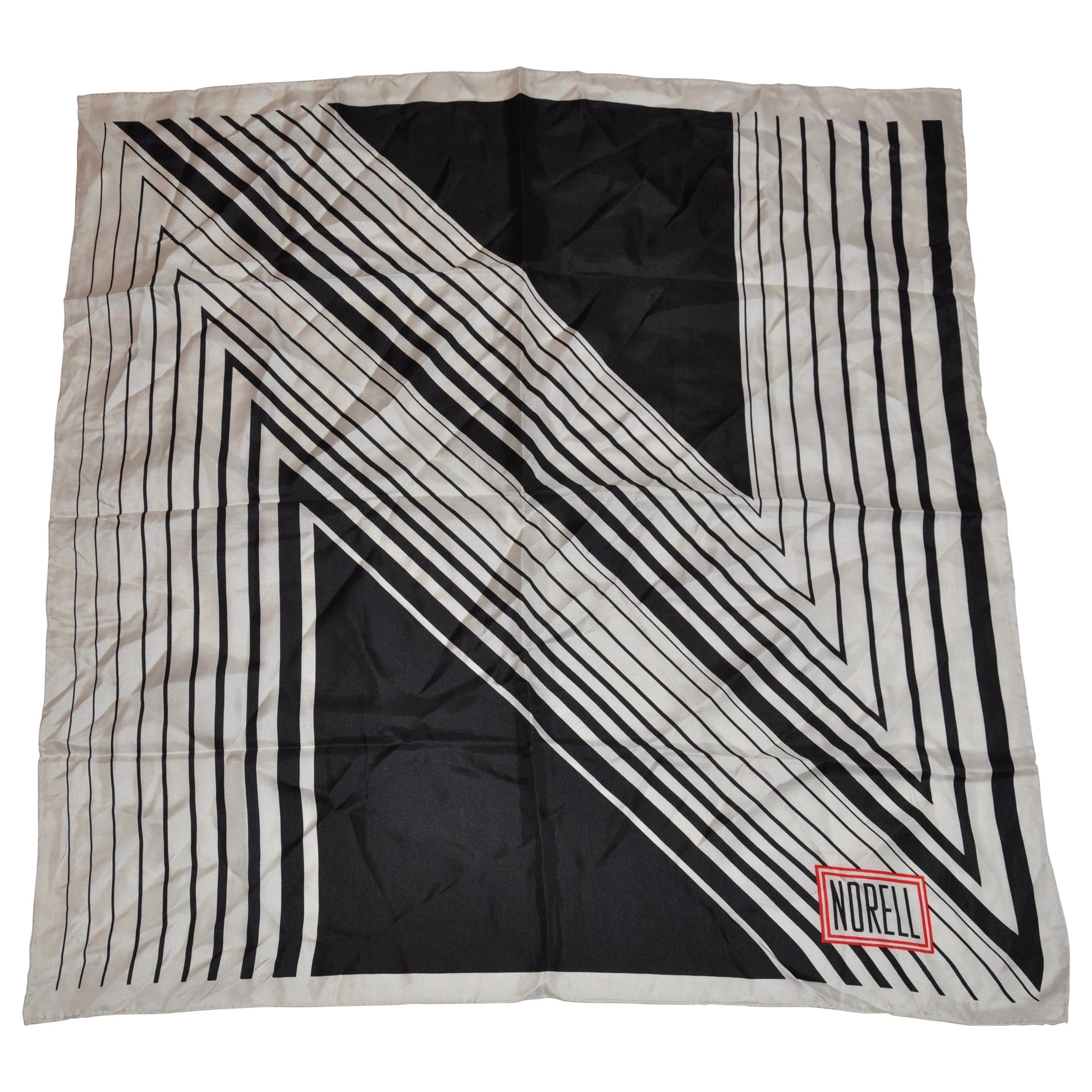 Iconic Norman Norell Black & White Signature Silk Scarf For Sale