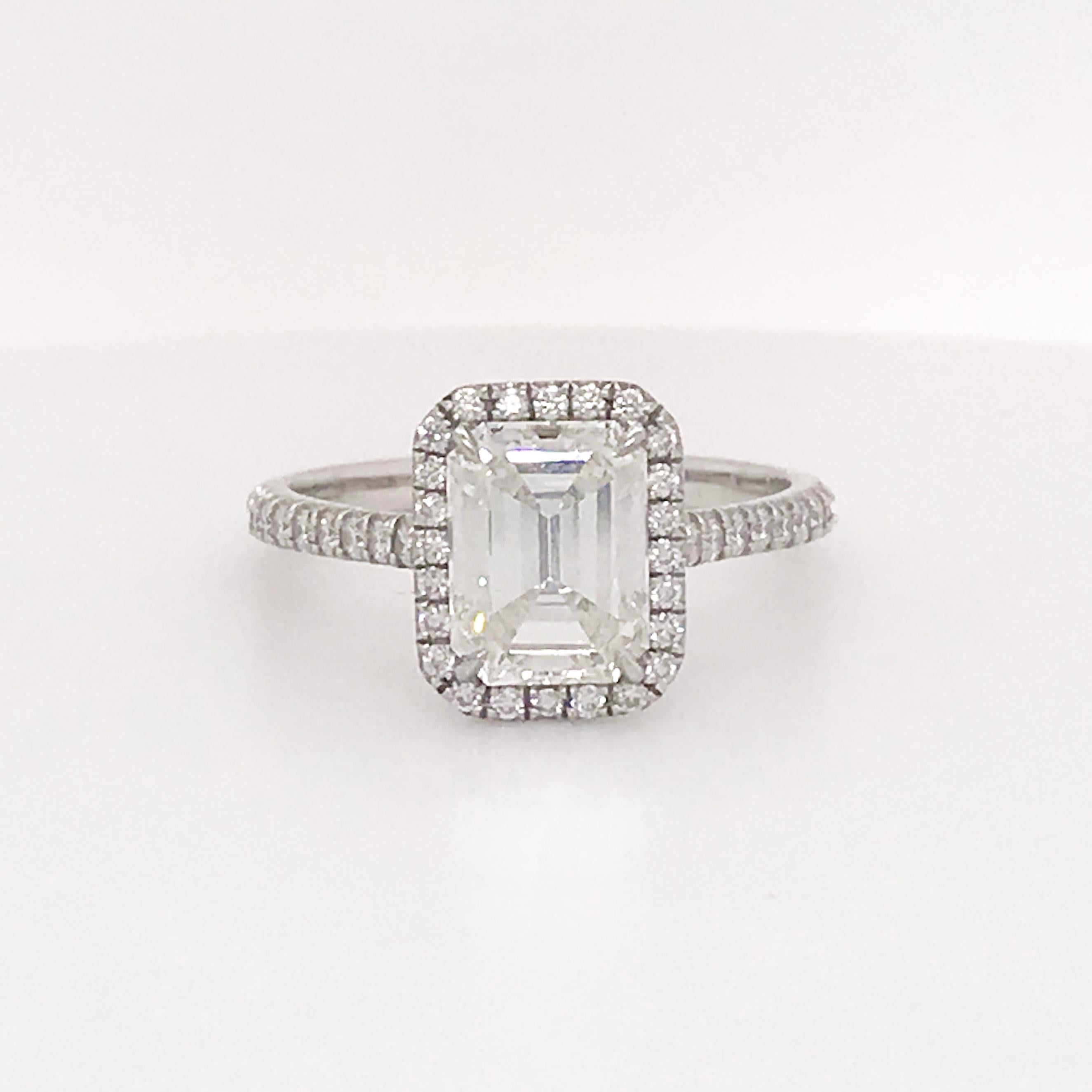 tiffany soleste emerald-cut halo engagement ring with a diamond platinum band