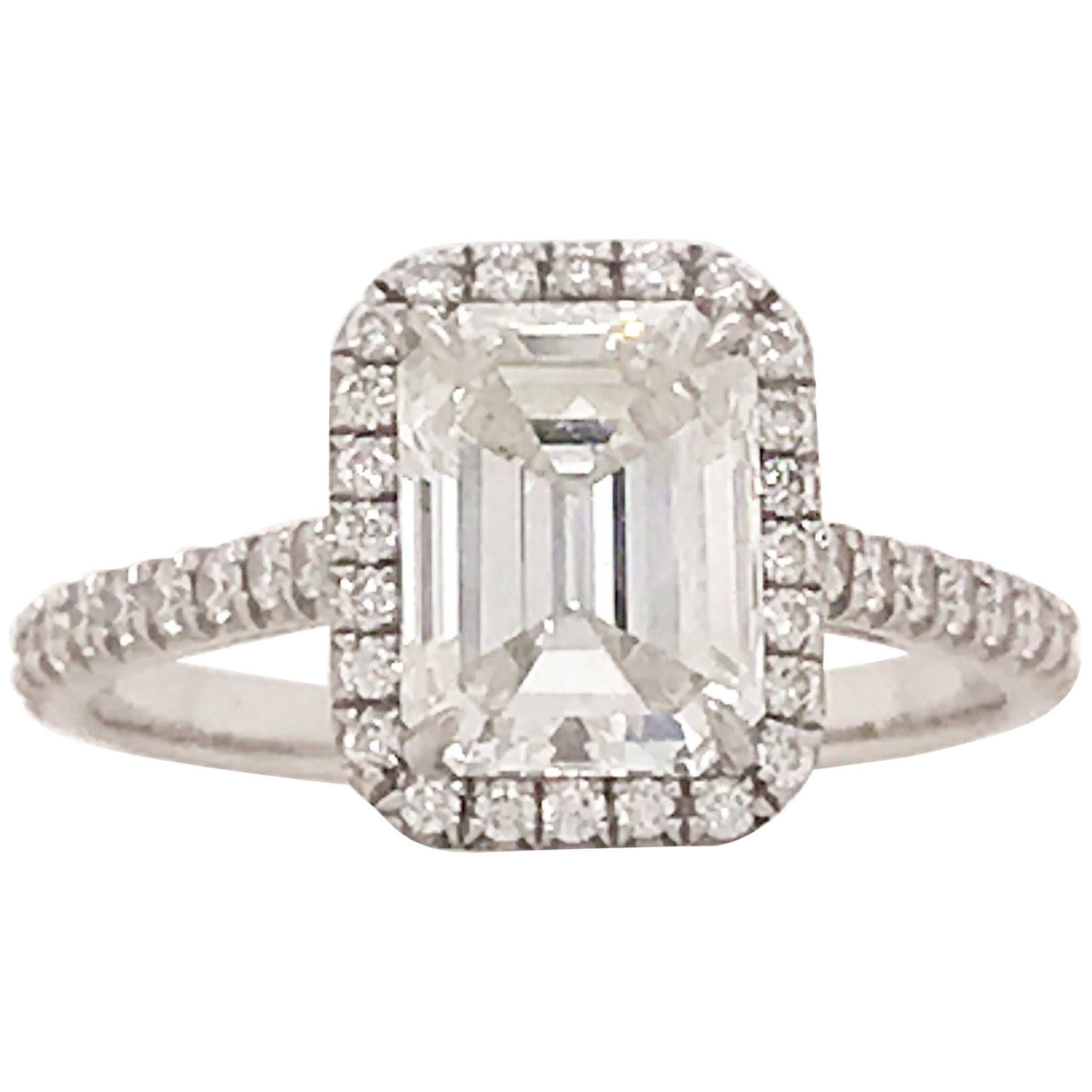 Iconic Original Tiffany & Co. Emerald Diamond Halo Platinum Ring 2 Carat