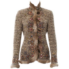 Iconic Oscar de la Renta Campaign Runway Studded Fur Boucle Wool Jacket size 6 