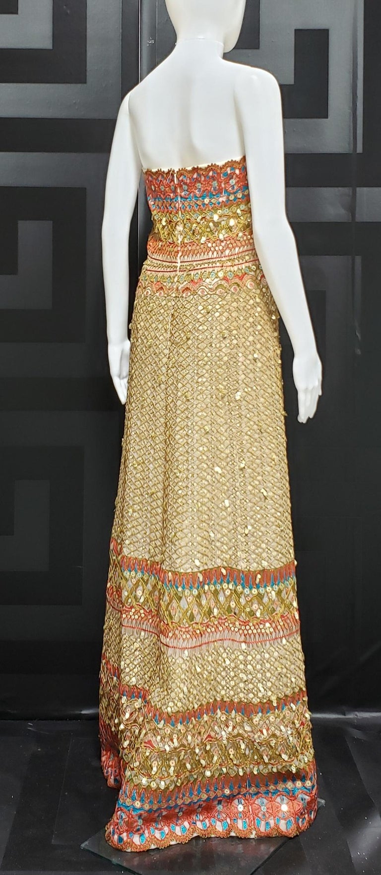 Late 1960s Oscar De La Renta Gold Sequin & Huge Paillettes Detailed Dress w Mink Cuffs