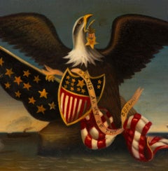 Iconic Painting of a American Eagle Before a Civil War Naval Scene, ca 1872-1890