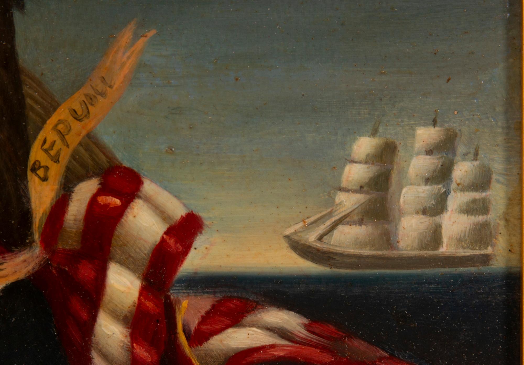 Iconic Painting of a American Eagle Before a Civil War Naval Scene, ca 1872-1890 1