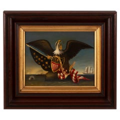 Iconic Painting of a American Eagle Before a Civil War Naval Scene, ca 1872-1890
