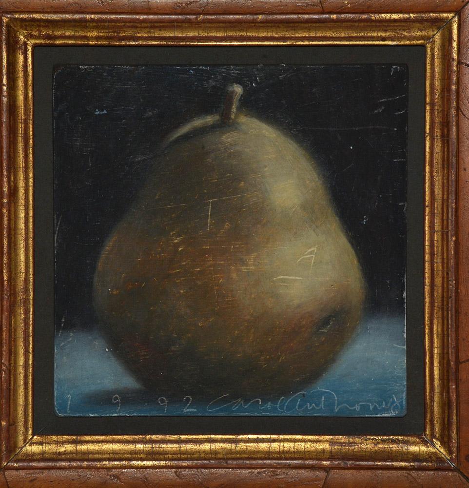 Iconic Pear by artist, Carol Anthony. Carol Anthony is an American artist known for her sculptures and paintings. In the 1970s, she became famous for her cartoon-like figure, papier-mache sculptures. After 1978, her work became focused on paintings