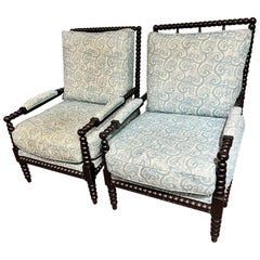 Iconic Pair of Barley Twist Upholstered Spool Chairs