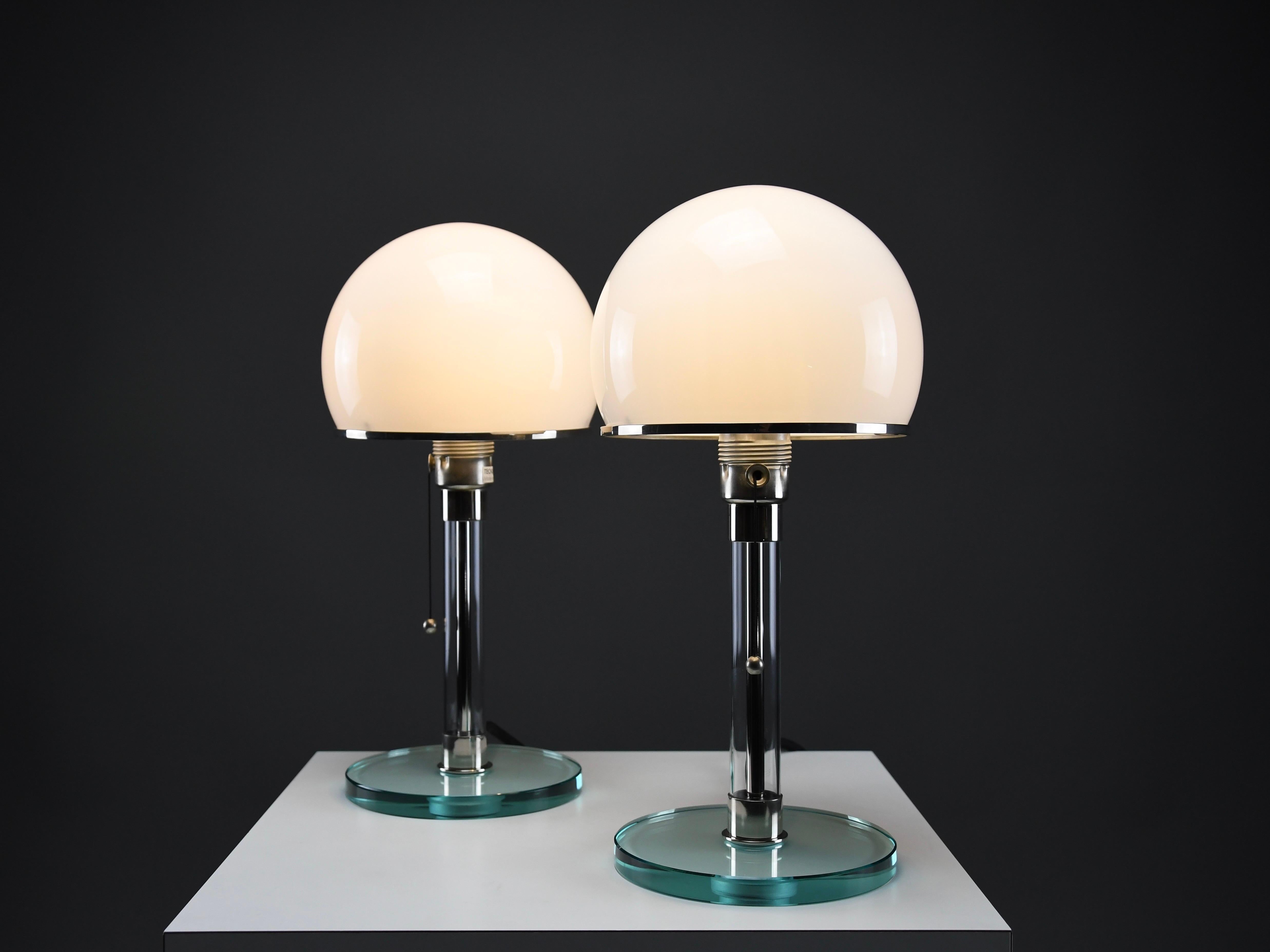 Iconic Pair of Bauhaus WG24 Table Lamps by Prof. Wilhelm Wagenfeld For Sale 1