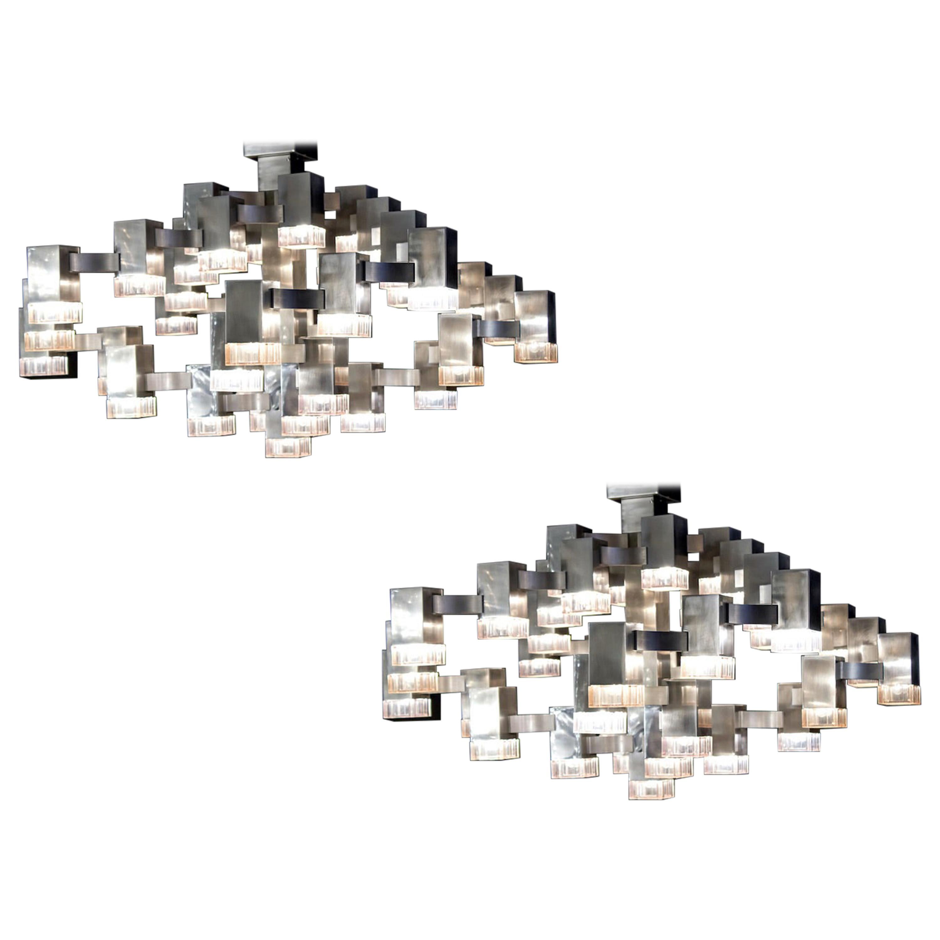 Iconic Pair of Cubic Gaetano Sciolari Chandelier, Italy, 1970 6