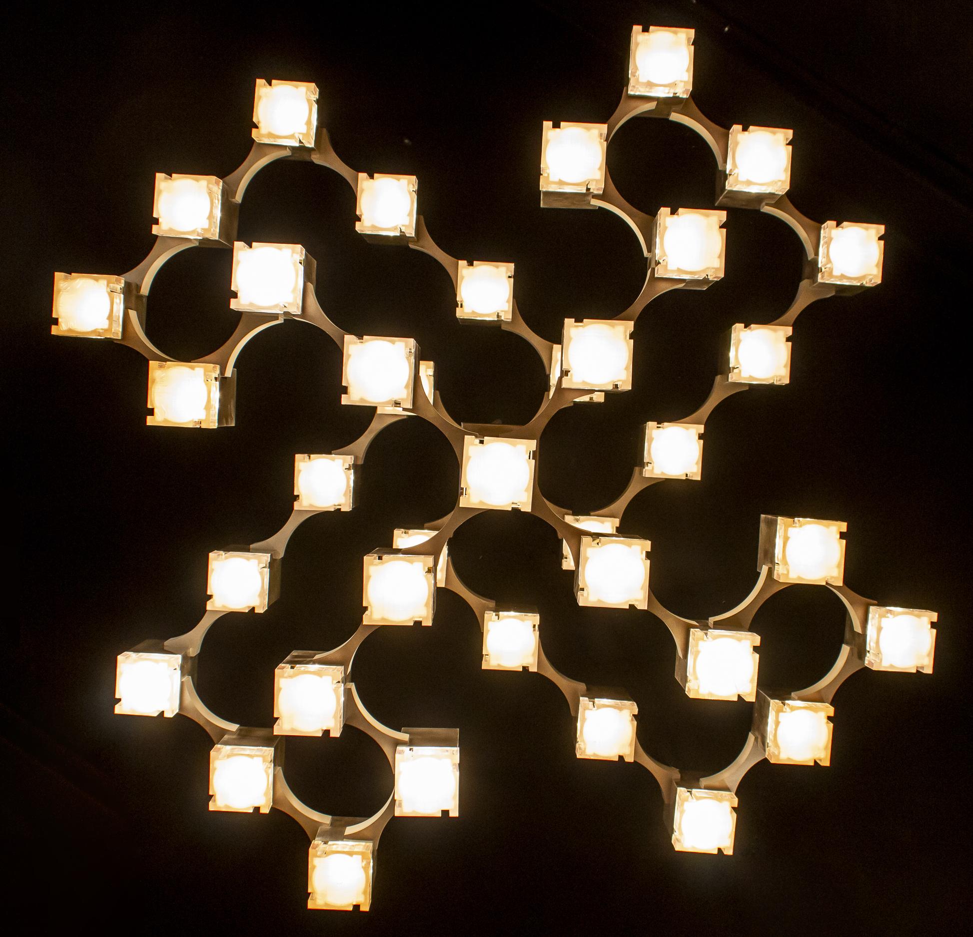 Brass Iconic Pair of Cubic Gaetano Sciolari Chandelier, Italy, 1970