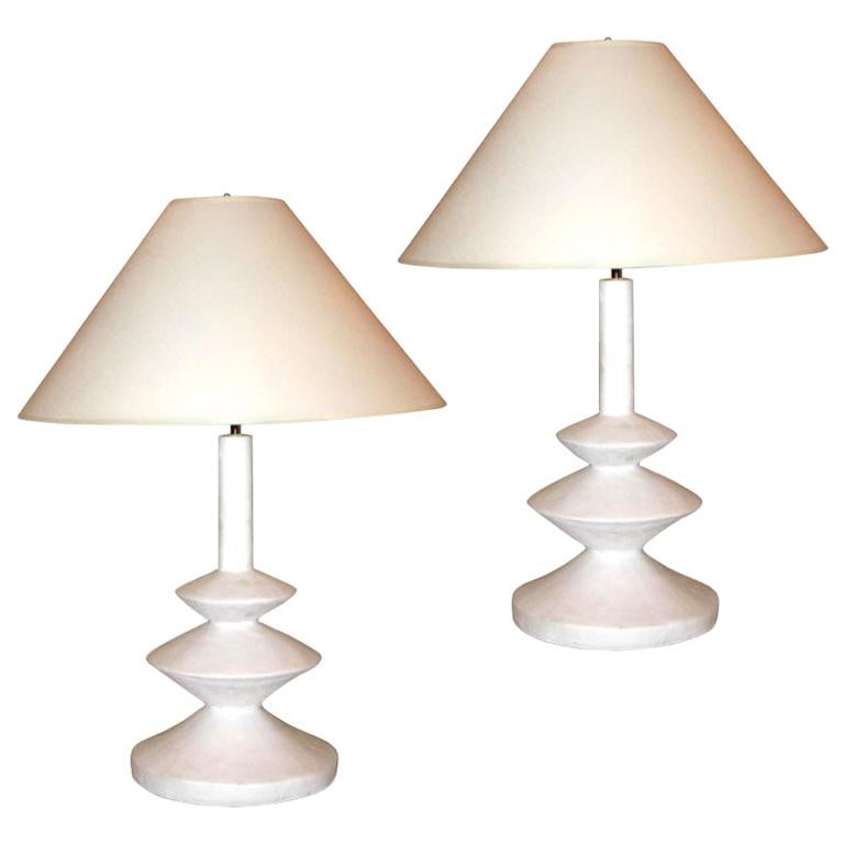 Iconic Pair of French Plaster Lamps by Jacques Grange for Yves Saint Laurent For Sale