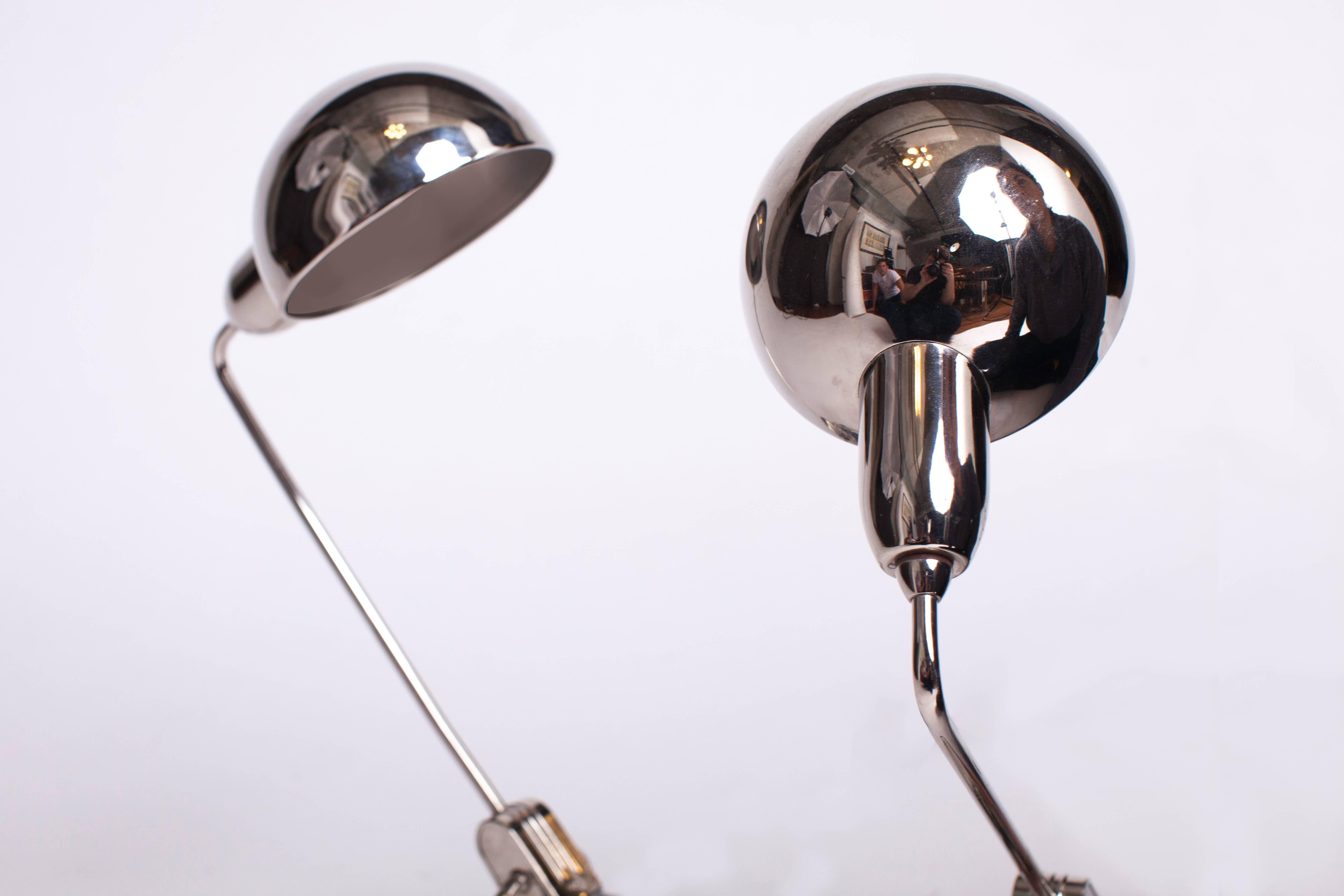 French Charlotte Perriand Selected Pair of Jumo 600 Chrome Table Lamps, France c. 1949