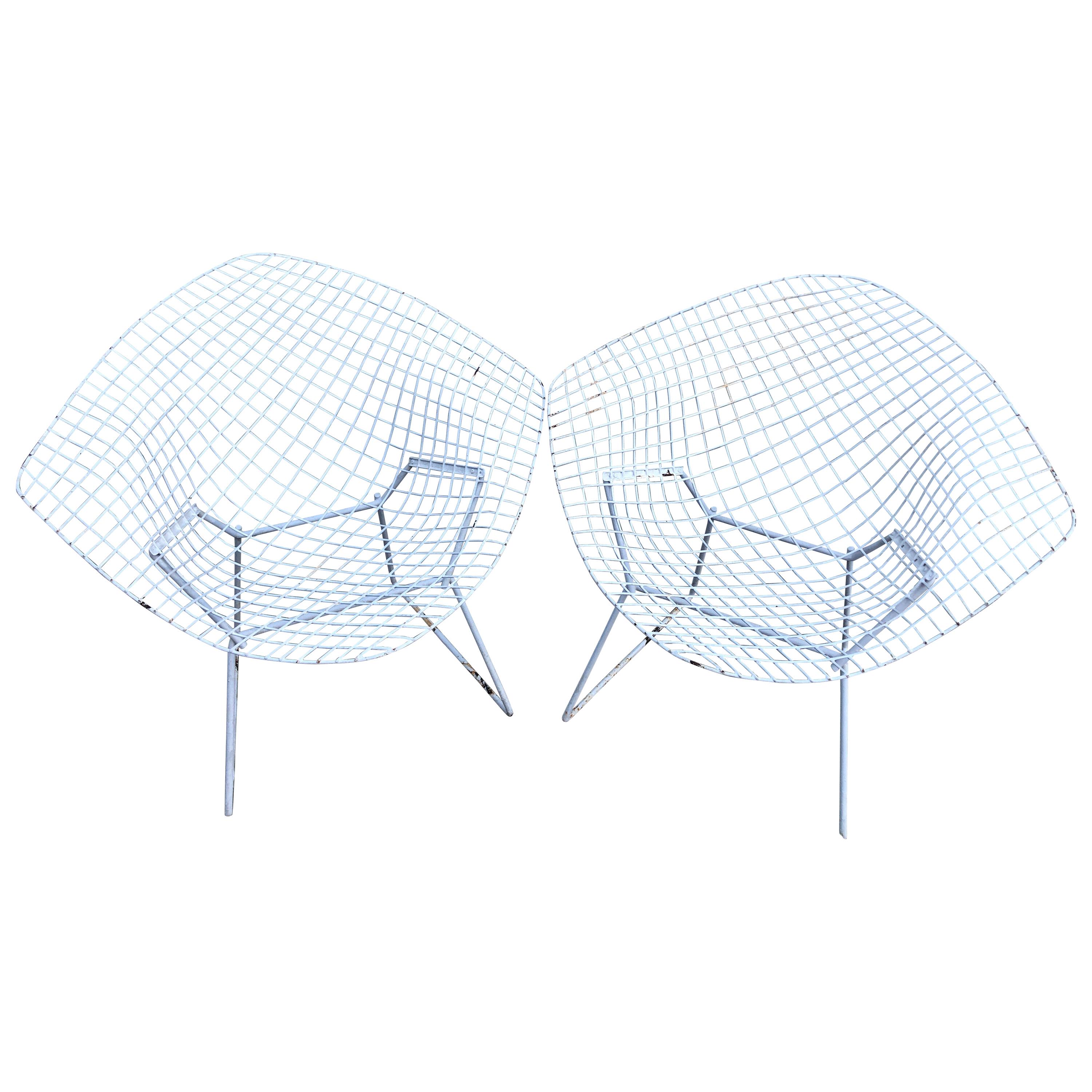 Iconic Pair of Mid-Century Modern Bertoia Diamond Chairs