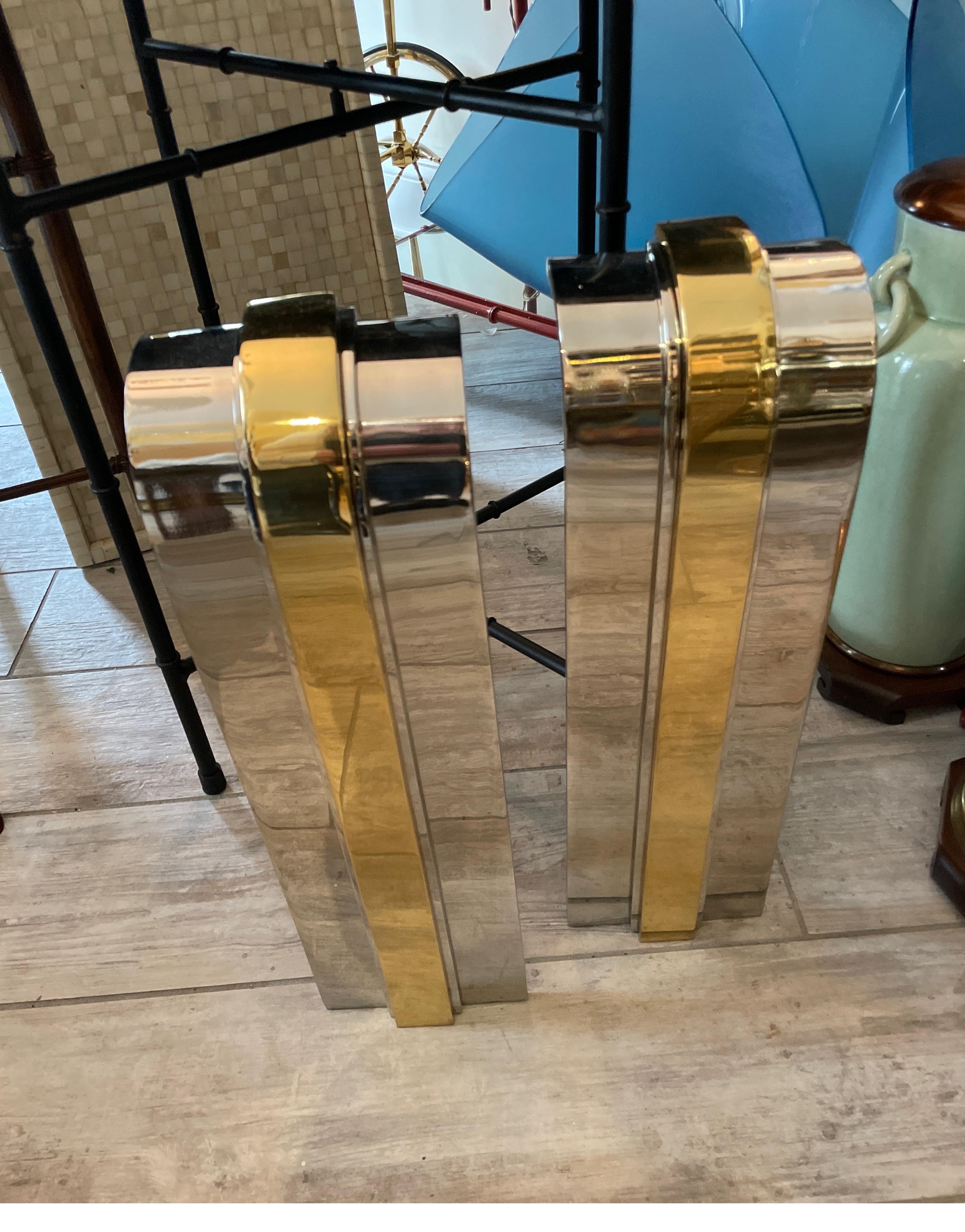 Iconic Pair of Polished Chrome & Brass Andirons by Danny Alessandro In Good Condition For Sale In West Palm Beach, FL