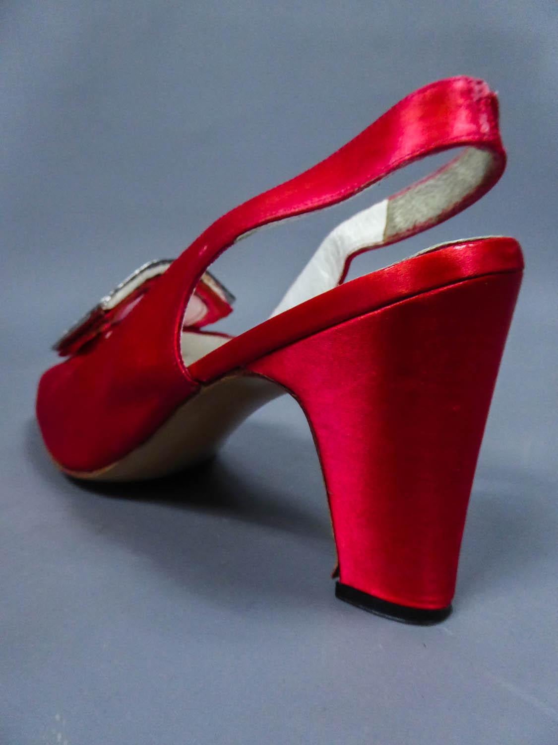 An Iconic and Collectible Pair of Roger Vivier Red Satin Pumps Circa 1970 7