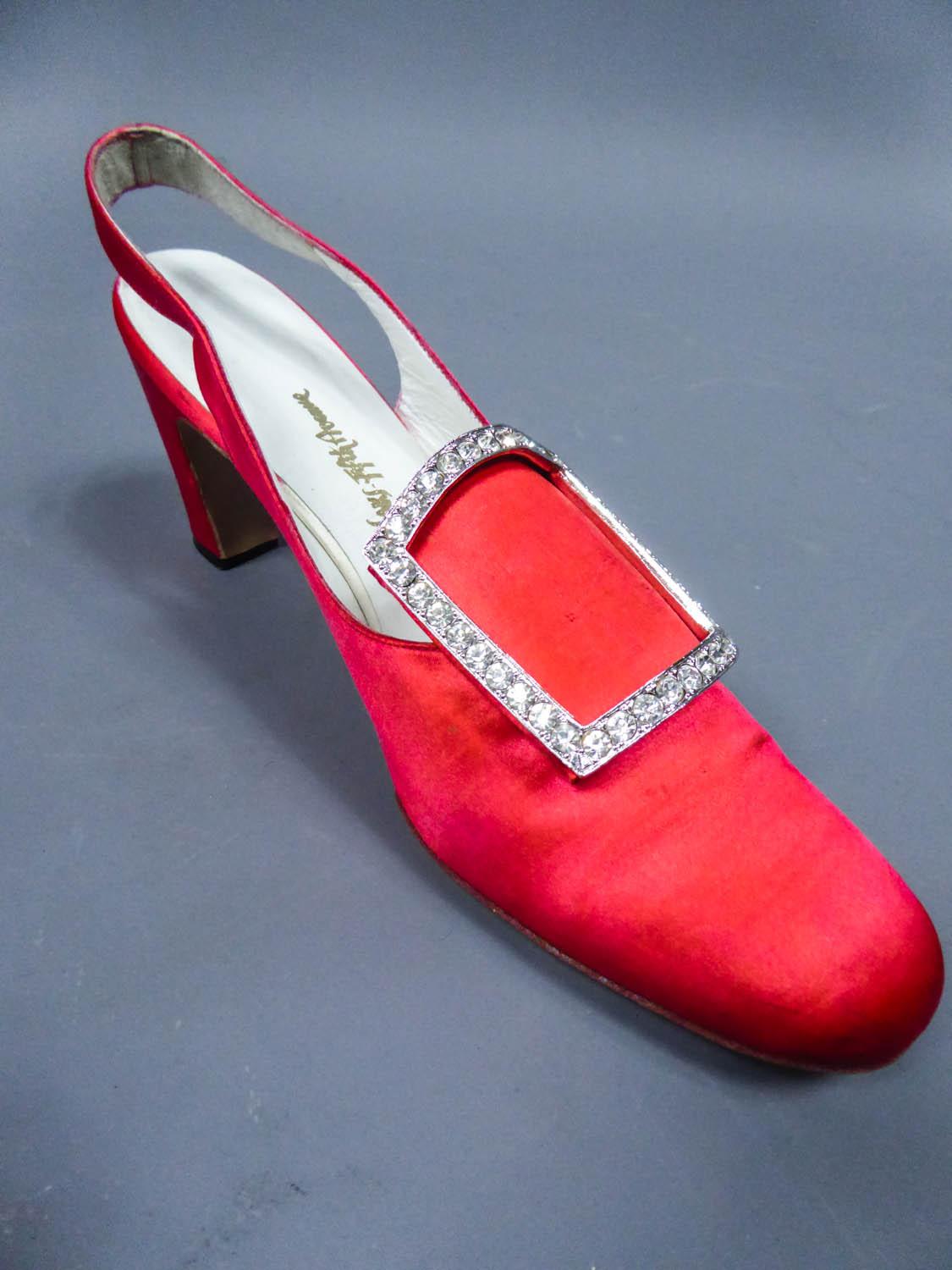 An Iconic and Collectible Pair of Roger Vivier Red Satin Pumps Circa 1970 8