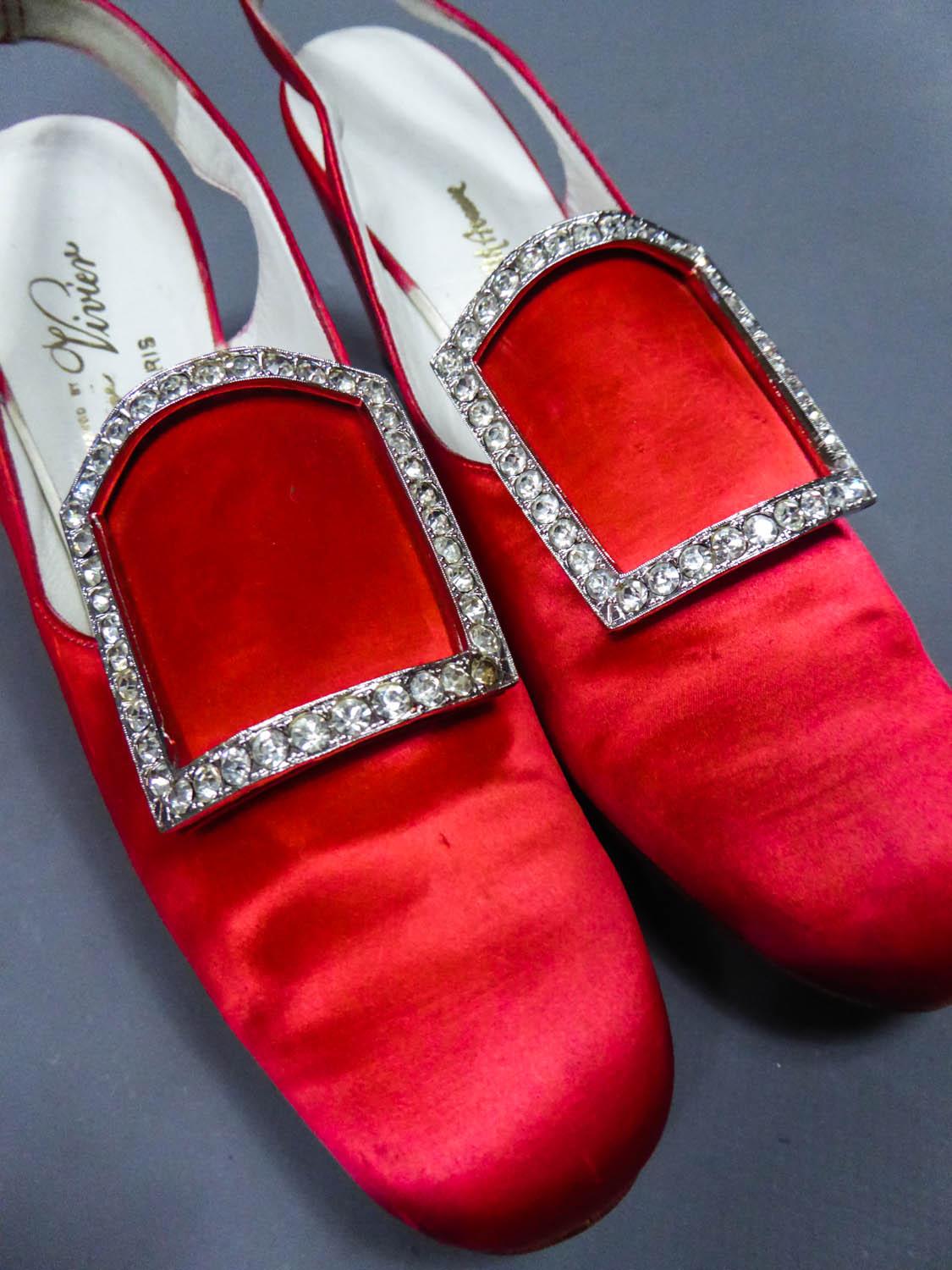 An Iconic and Collectible Pair of Roger Vivier Red Satin Pumps Circa 1970 11