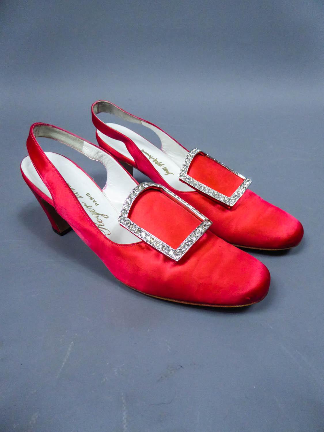 Women's An Iconic and Collectible Pair of Roger Vivier Red Satin Pumps Circa 1970