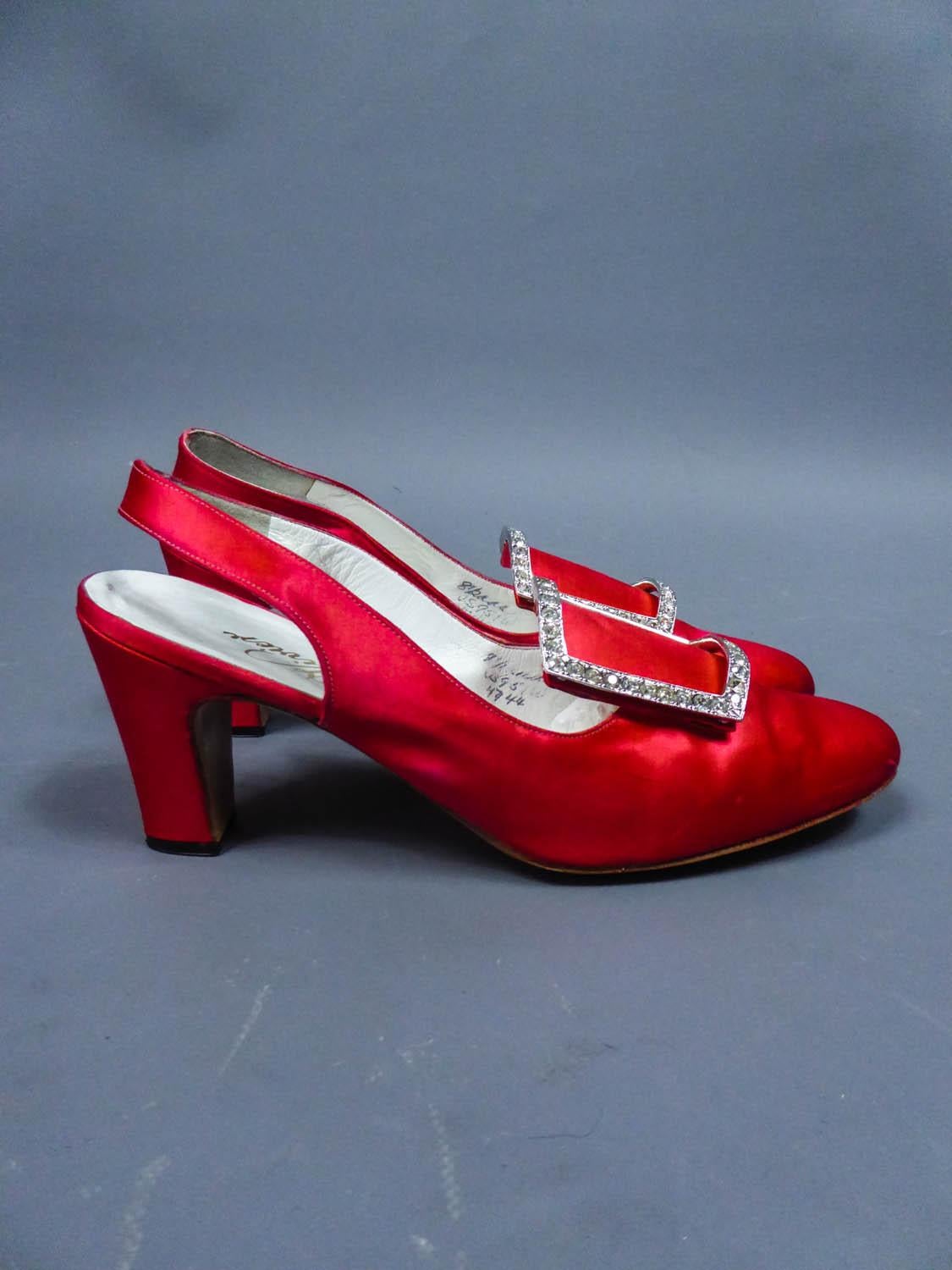 An Iconic and Collectible Pair of Roger Vivier Red Satin Pumps Circa 1970 1