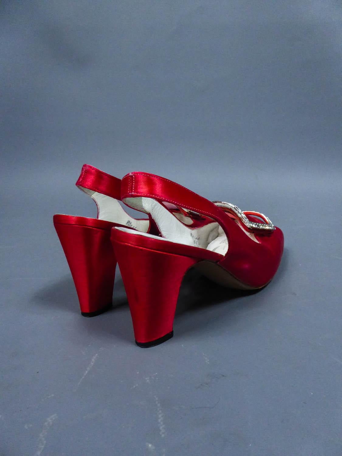 An Iconic and Collectible Pair of Roger Vivier Red Satin Pumps Circa 1970 2
