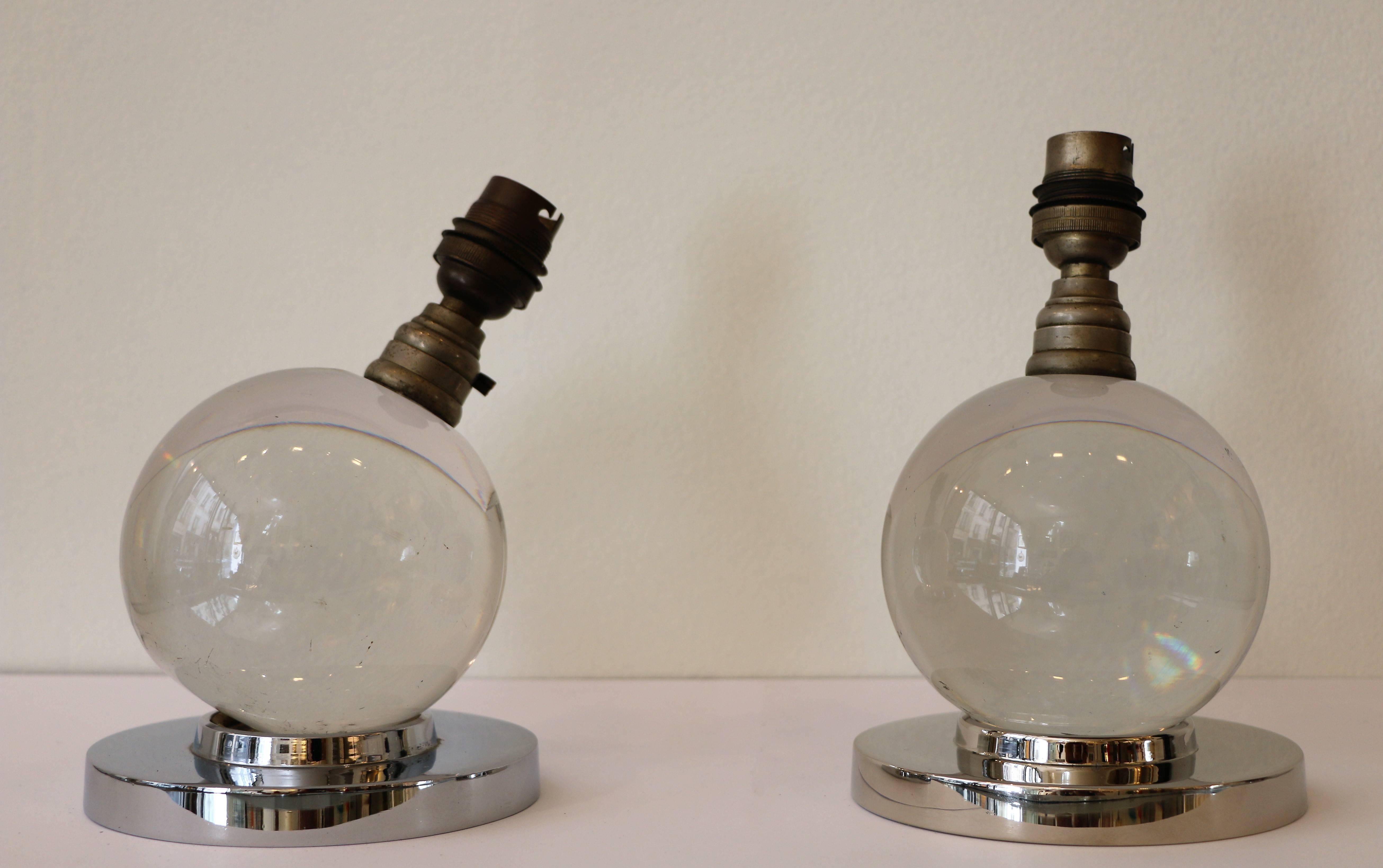 Iconic Pair of Table Lamps by Jacques Adnet and Baccarat, Art Deco, 1930s In Good Condition In Paris, FR
