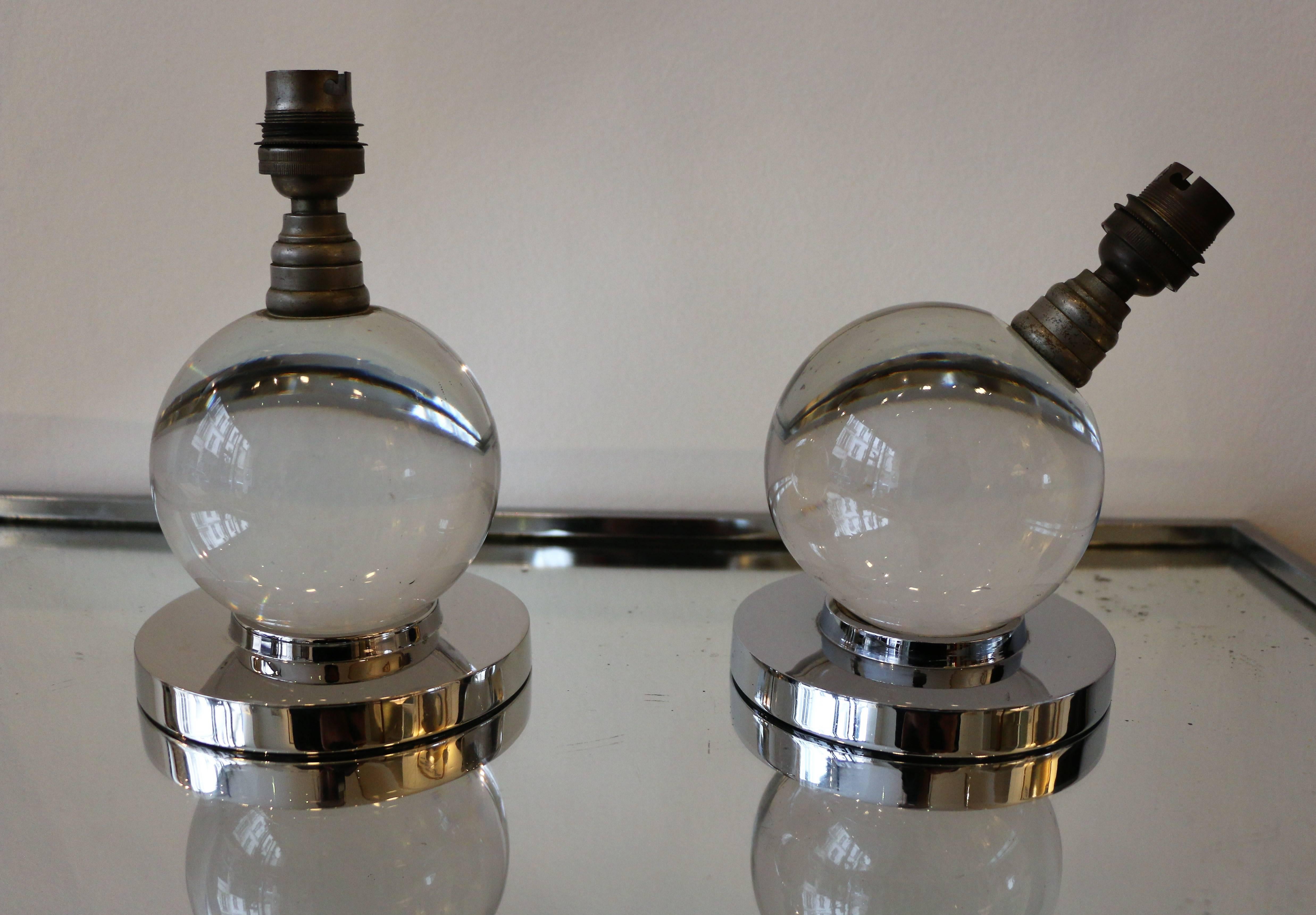 Mid-20th Century Iconic Pair of Table Lamps by Jacques Adnet and Baccarat, Art Deco, 1930s