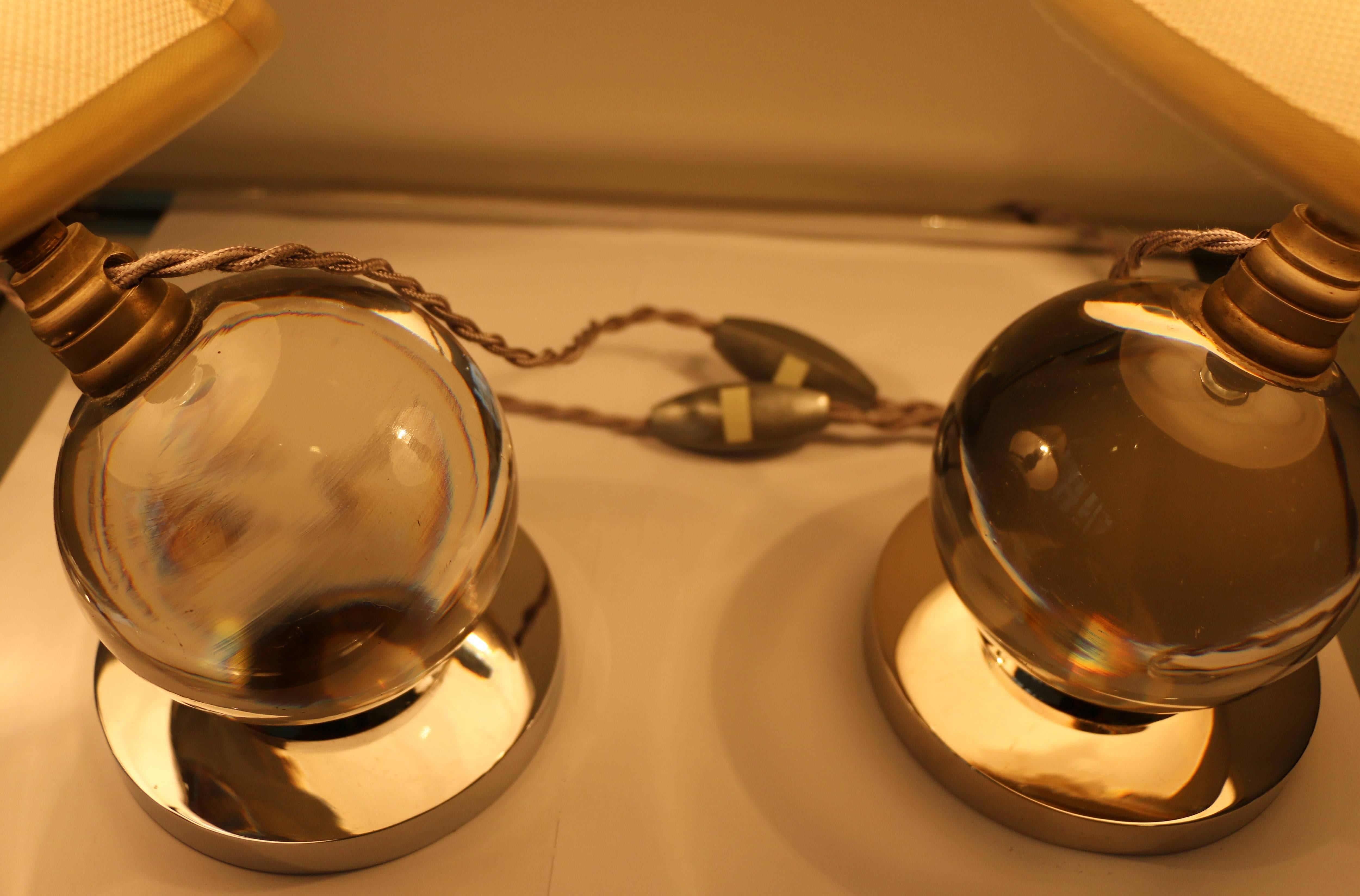 Iconic Pair of Table Lamps by Jacques Adnet and Baccarat, Art Deco, 1930s 3