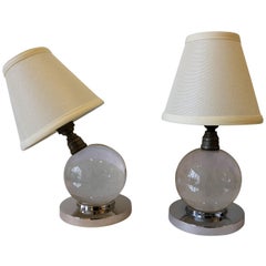 Iconic Pair of Table Lamps by Jacques Adnet and Baccarat, Art Deco, 1930s
