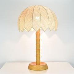 Iconic "Palm" XL Table Lamp Pine Wood & Natural Silk Shade Temde 1960s Boho Tiki