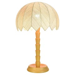 Iconic "Palm" XL Table Lamp Pine Wood & Natural Silk Shade Temde 1960s Boho Tiki