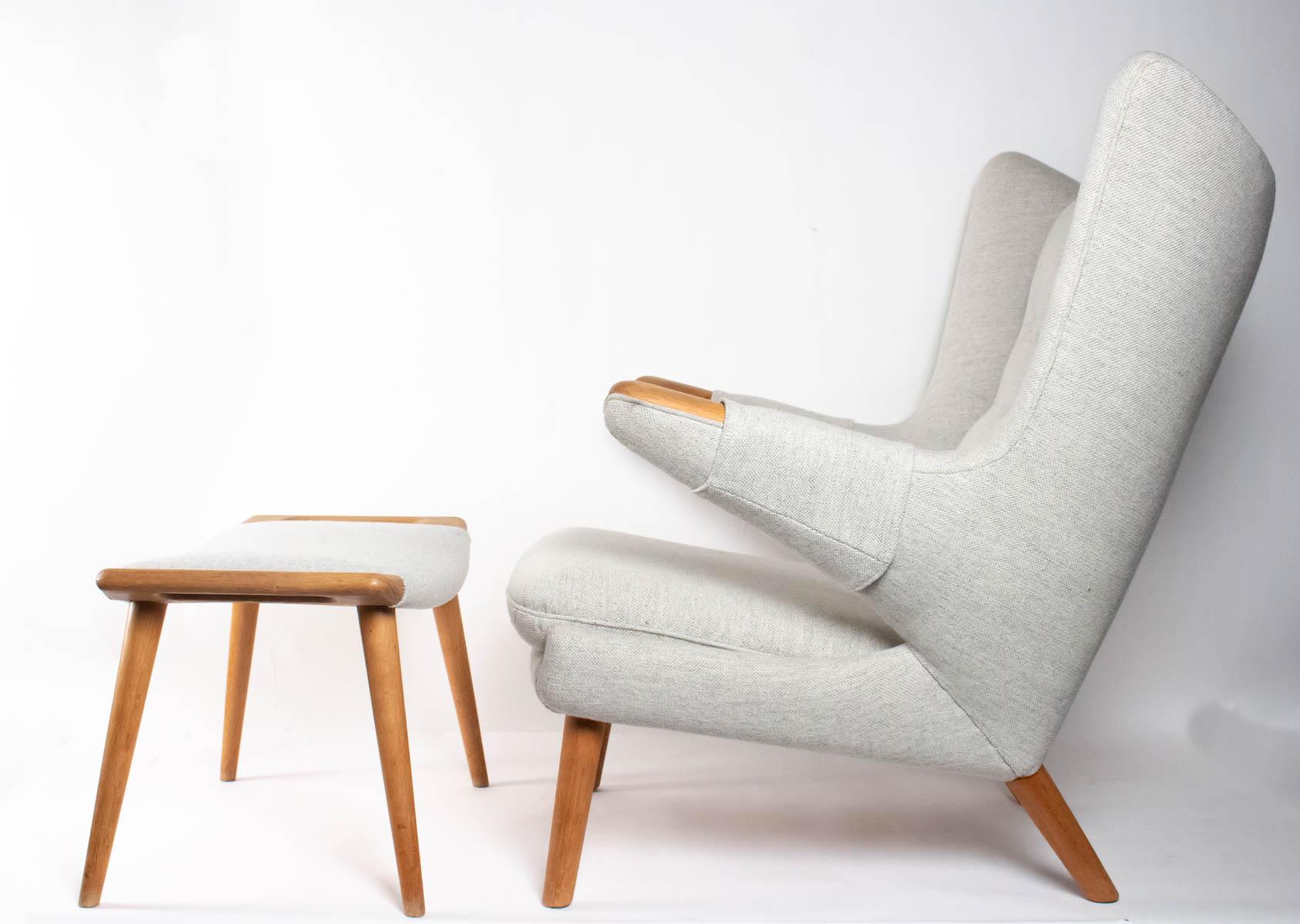 Danish Iconic Papa Bear Armchair with Matching Ottoman, Denmark, Hans Wegner, 1960s