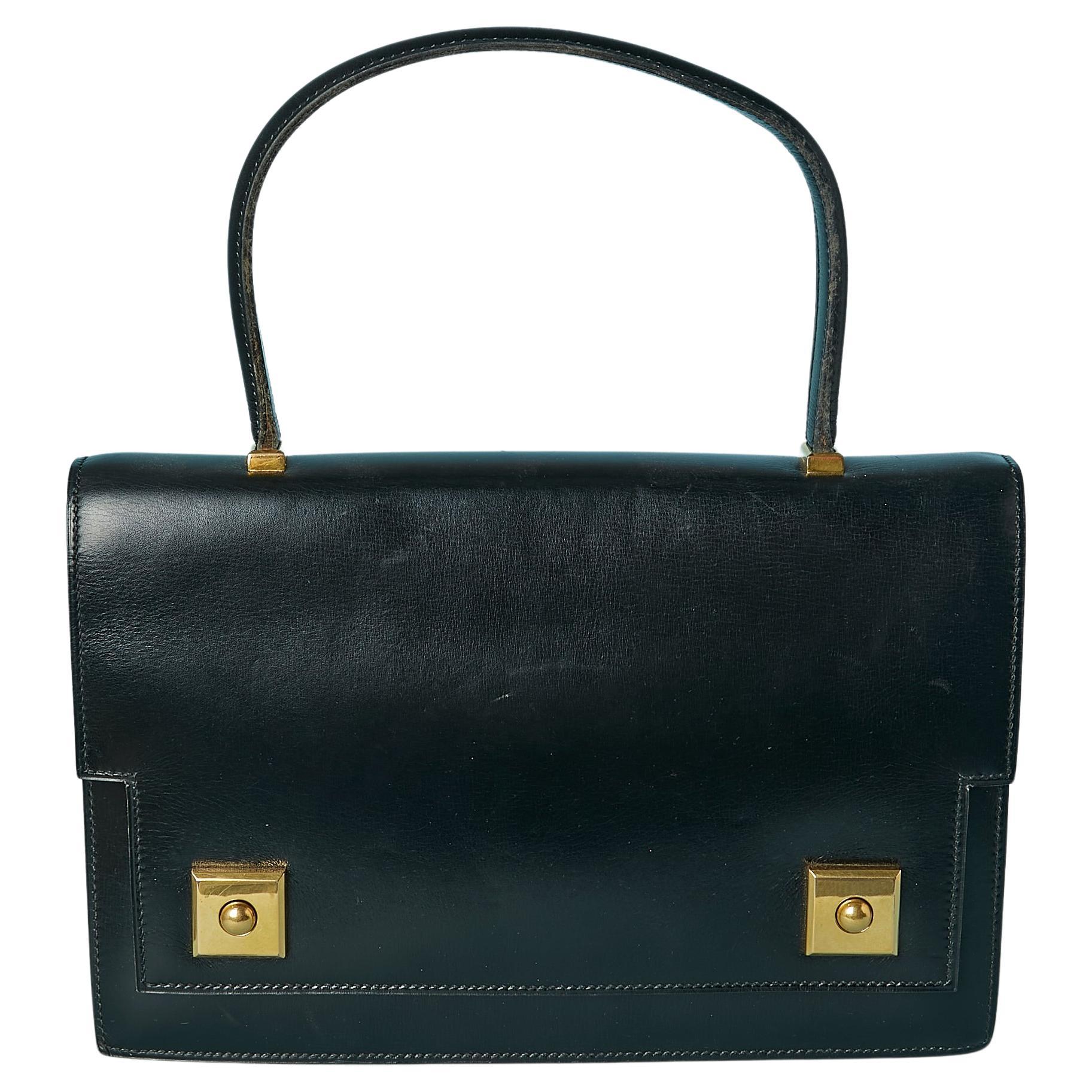 Iconic "Piano" top handle bag  in black leather Hermès For Sale