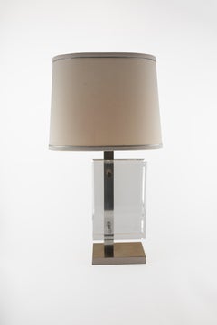 Iconic Pierre Cardin Lucite Table Lamp with Brass Mounts, 1970s