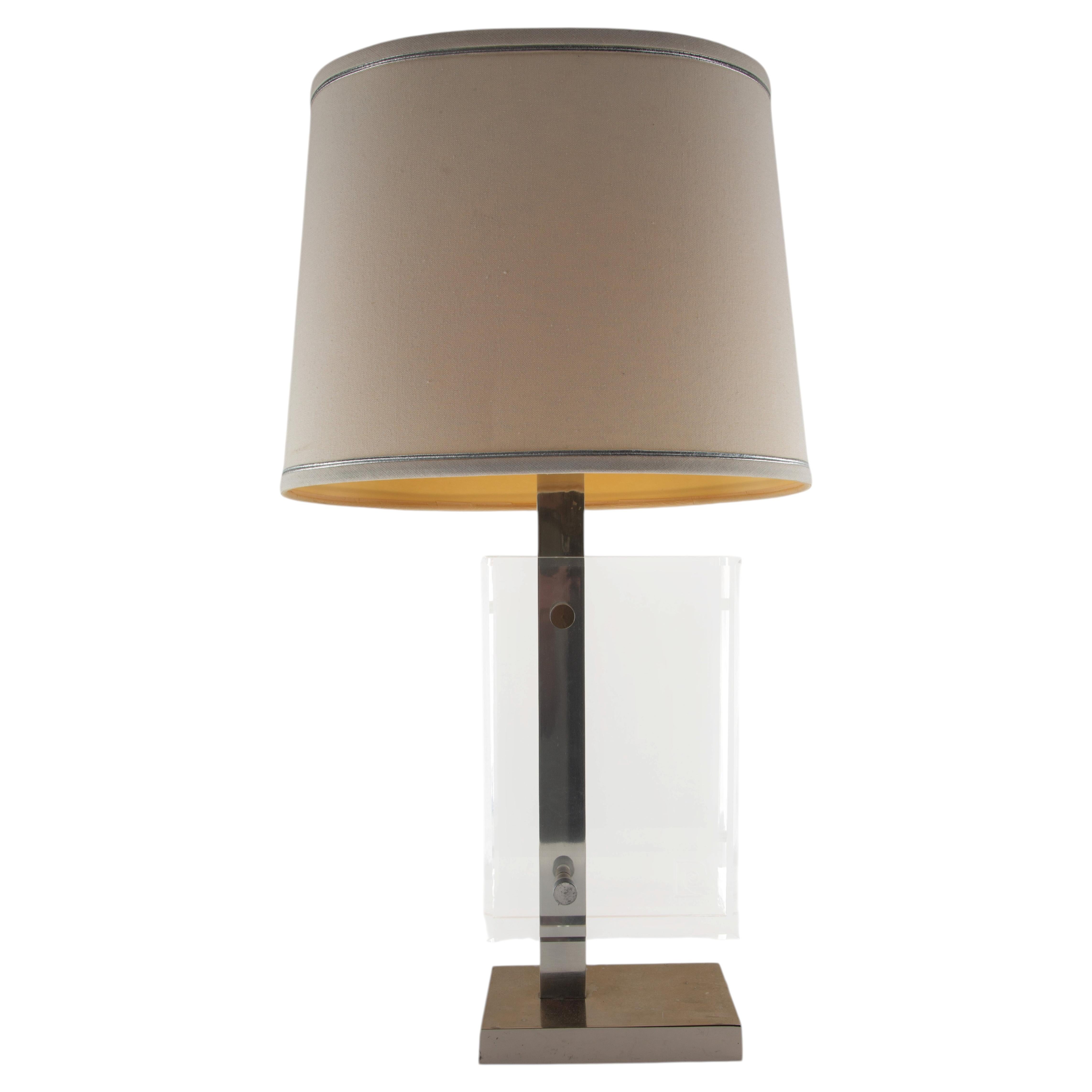 Iconic Pierre Cardin Lucite Table Lamp with Brass Mounts, 1970s For Sale