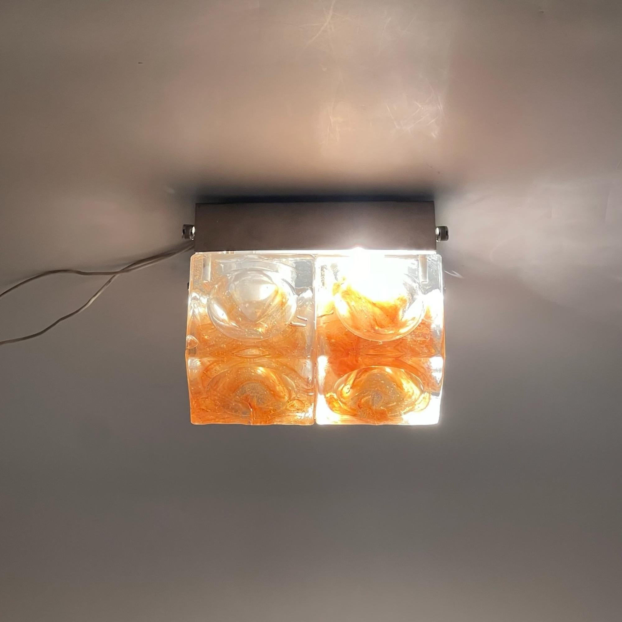 Late 20th Century Iconic Poliarte 'Denebe' Flush Mount Lamp 1970s - Brutalist Handmade Glass  For Sale