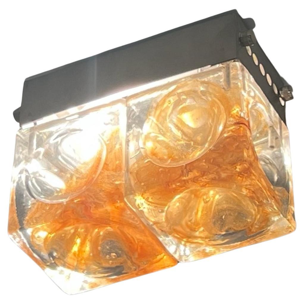 Ikonische Poliarte 'Denebe' Unterputzlampe 1970er - Brutalistisches handgemachtes Glas 