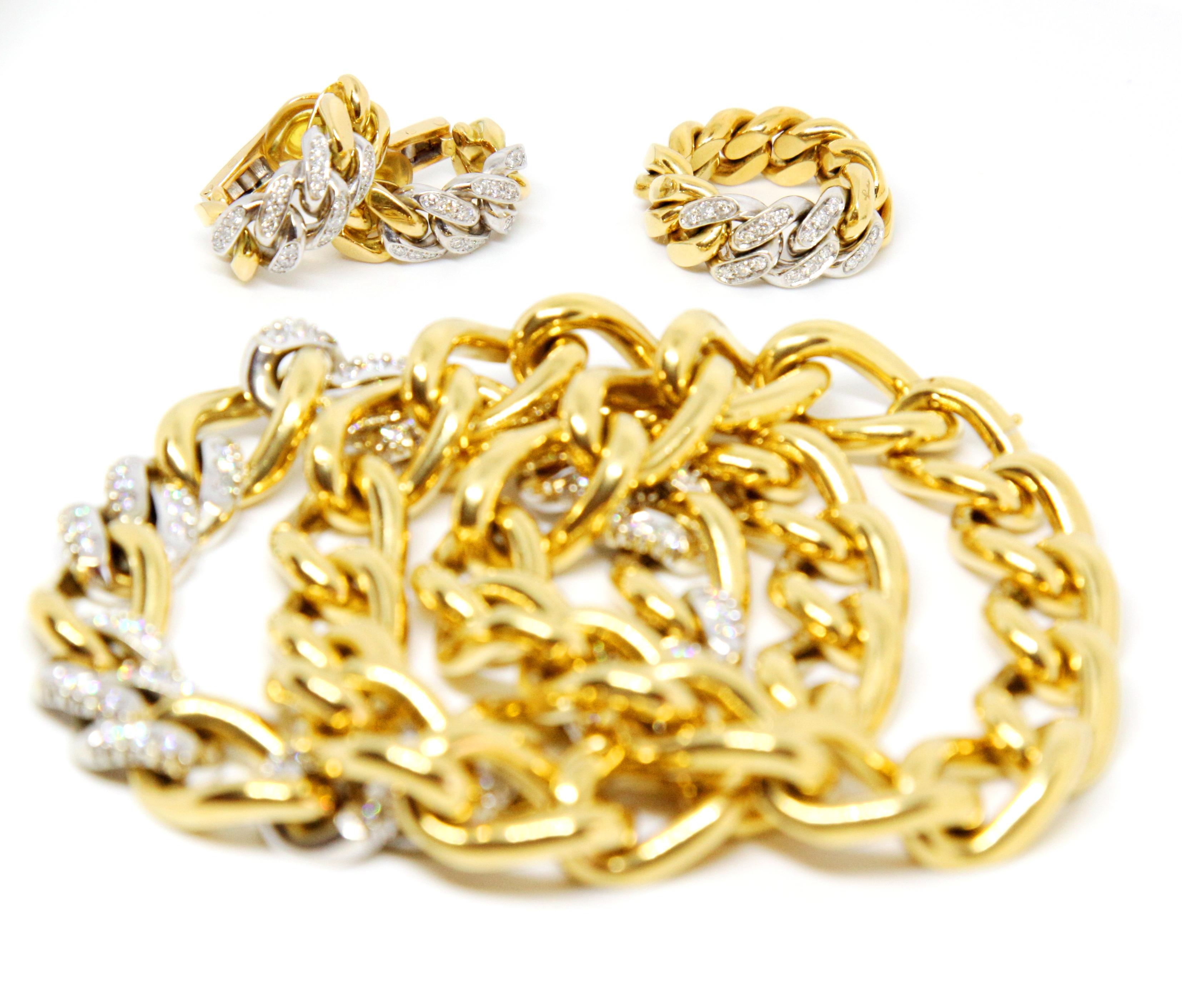 Iconic Pomellato Diamond & Gold Chain Bracelet Necklace Earrings Ring Set Suite In Good Condition For Sale In Switzerland, CH