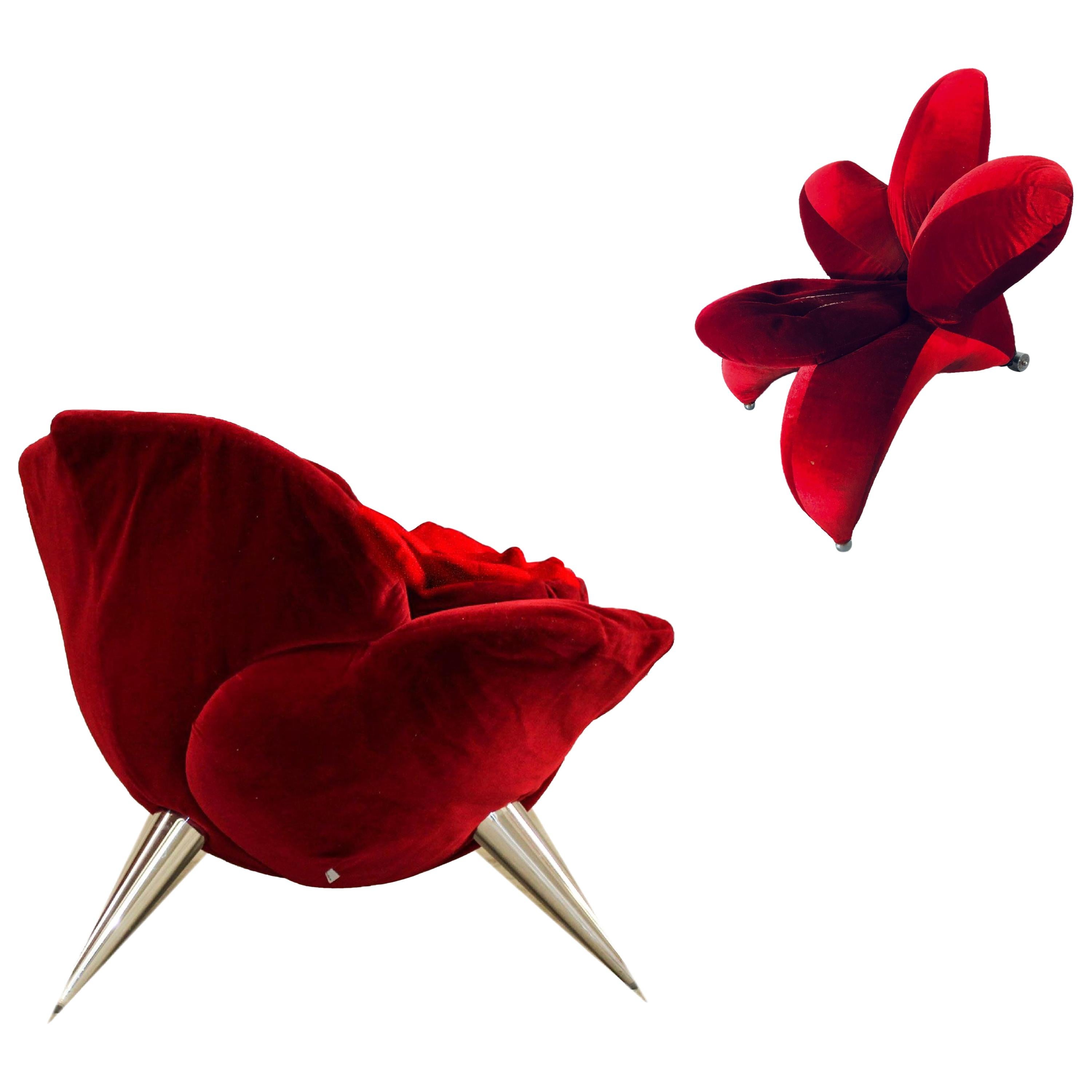 Iconic Postmodern Red Rose & Lily Lounge Chair Set Masanori Umeda for Edra, 1990