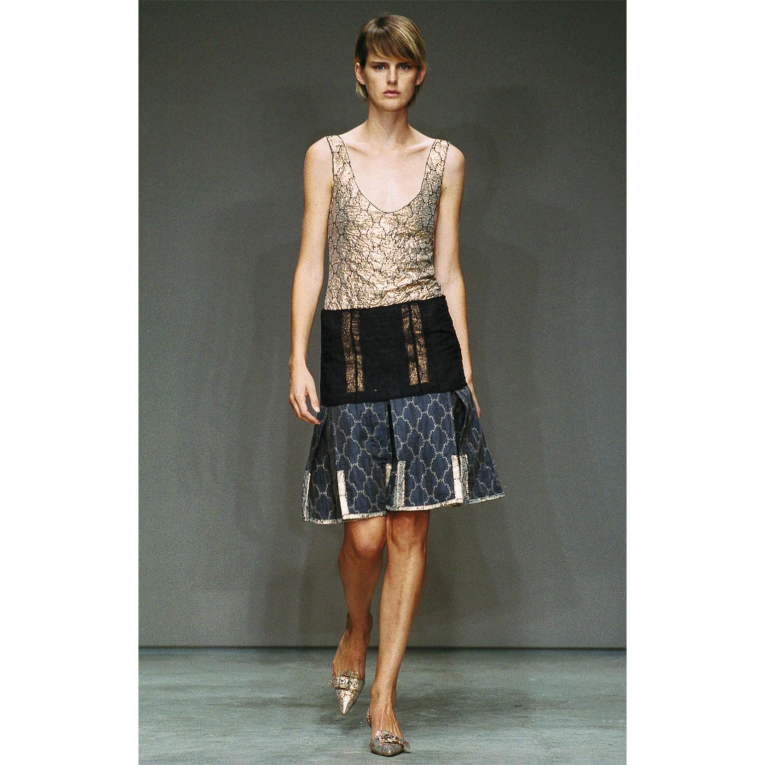 Iconic Prada Navy Golden Skirt SS 2002 For Sale 3