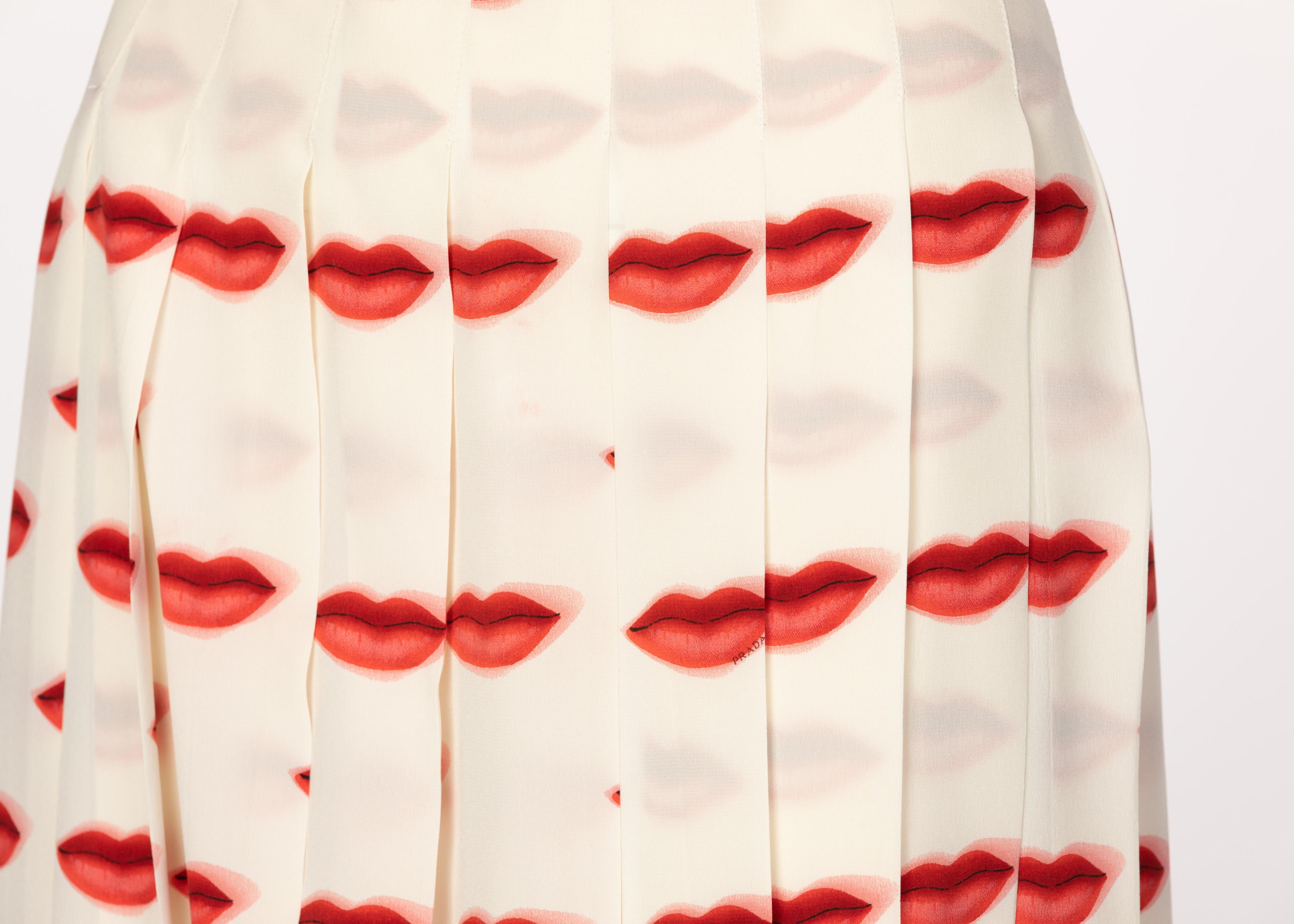 Iconic Prada Red Lip Print Pleated Skirt, Spring 2000 1