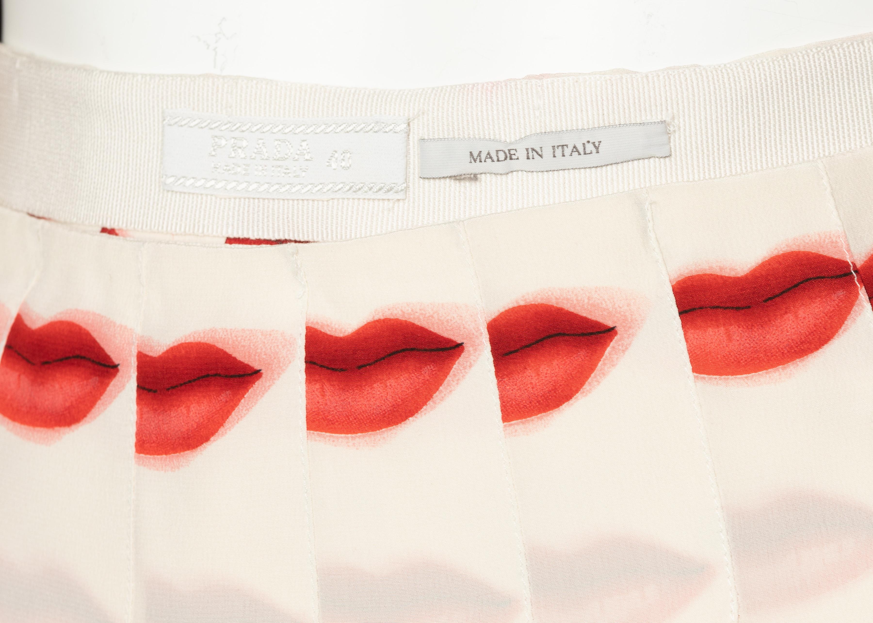 Iconic Prada Red Lip Print Pleated Skirt, Spring 2000 2