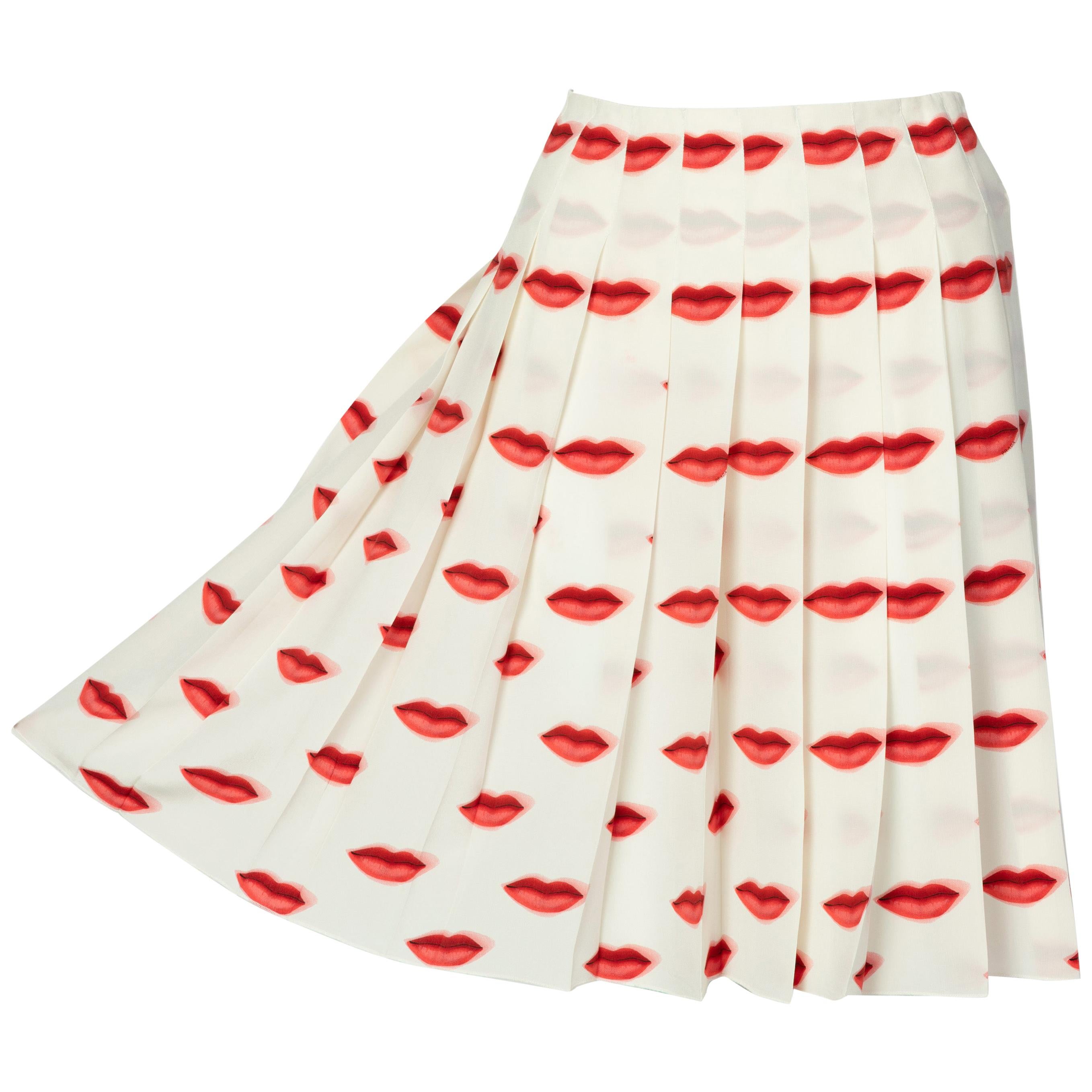 Iconic Prada Red Lip Print Pleated Skirt, Spring 2000 at 1stDibs ...