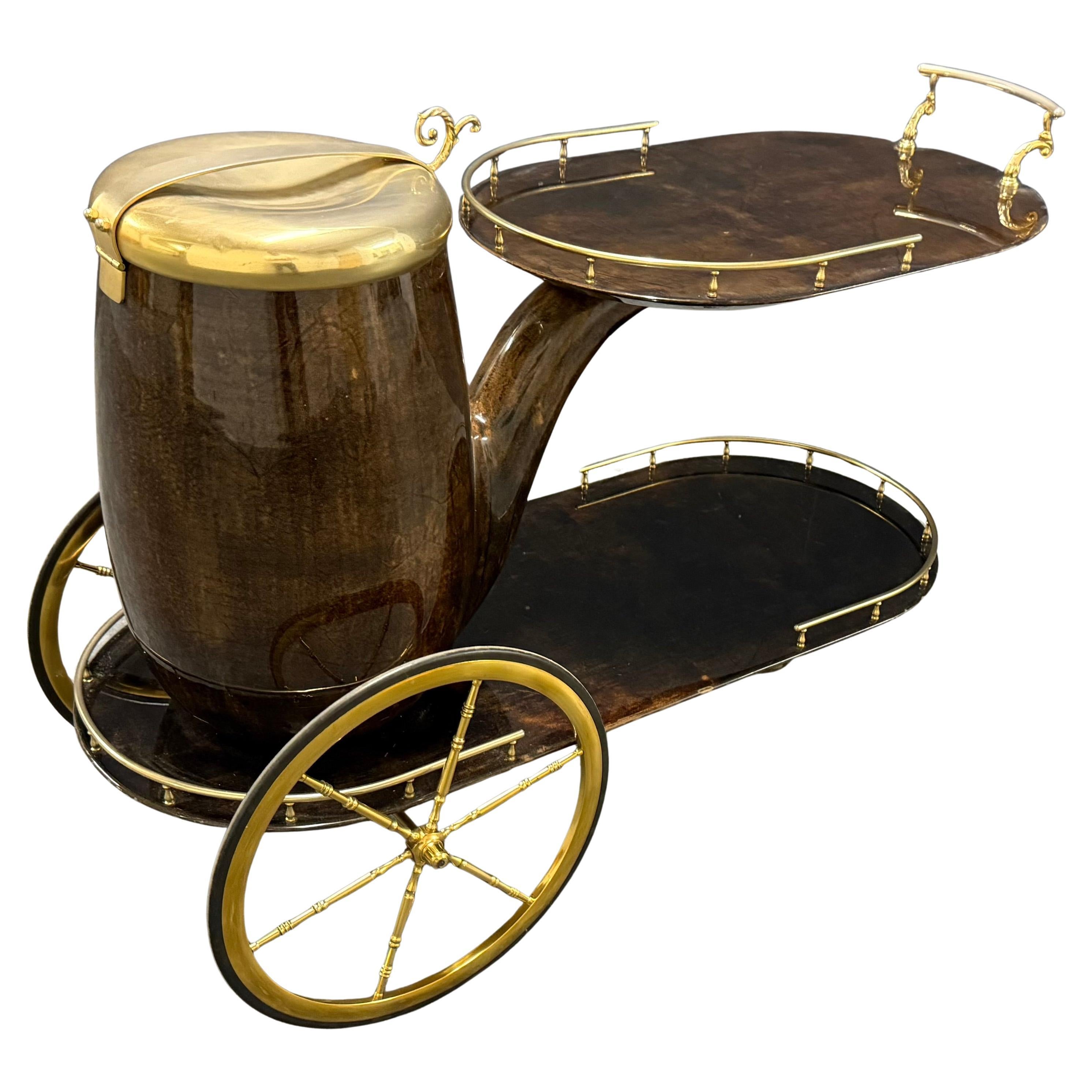 iconic rare aldo tura pipe champagne bar cart