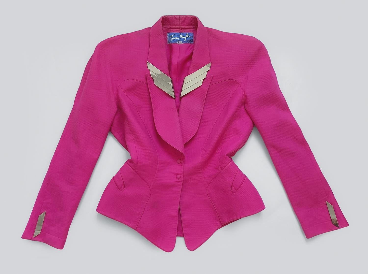 Iconic Rare Thierry Mugler Pink Ensemble Metal Wings For Sale 1